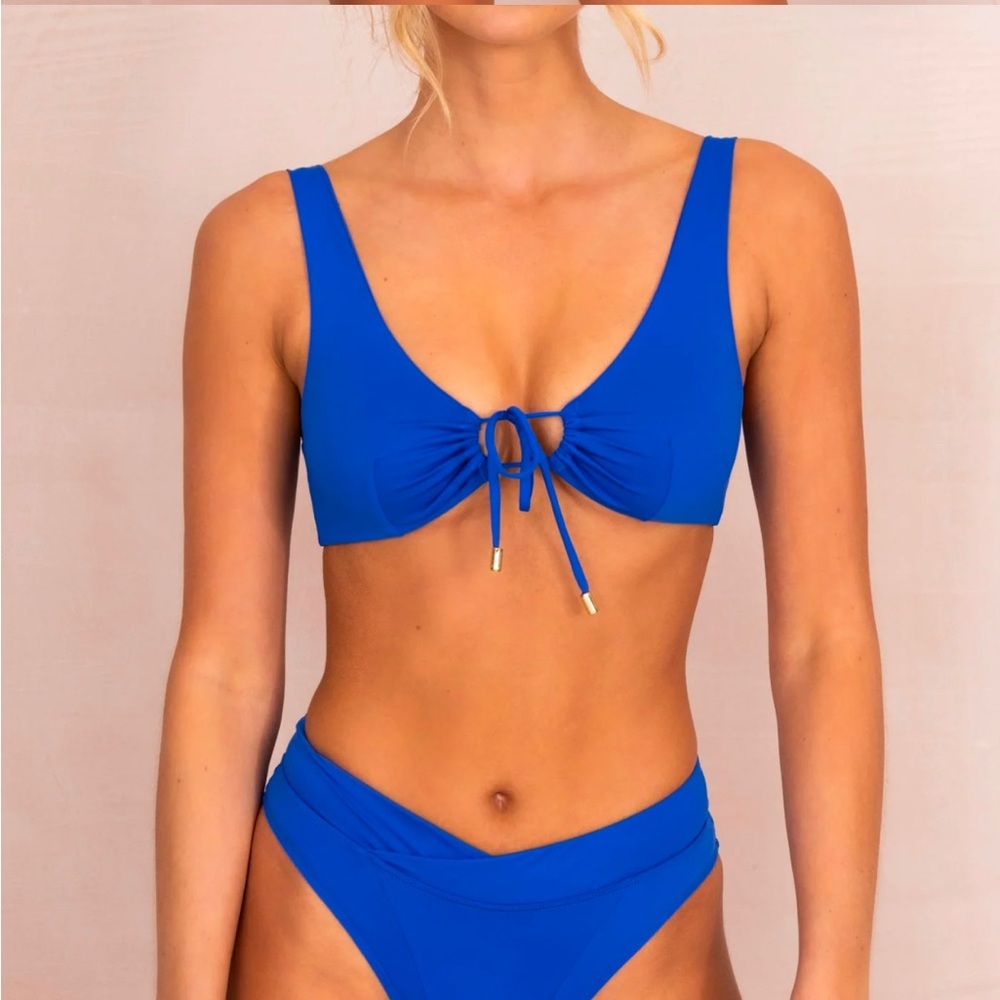 Women's Royal Blue Tie-Front Bikini Top